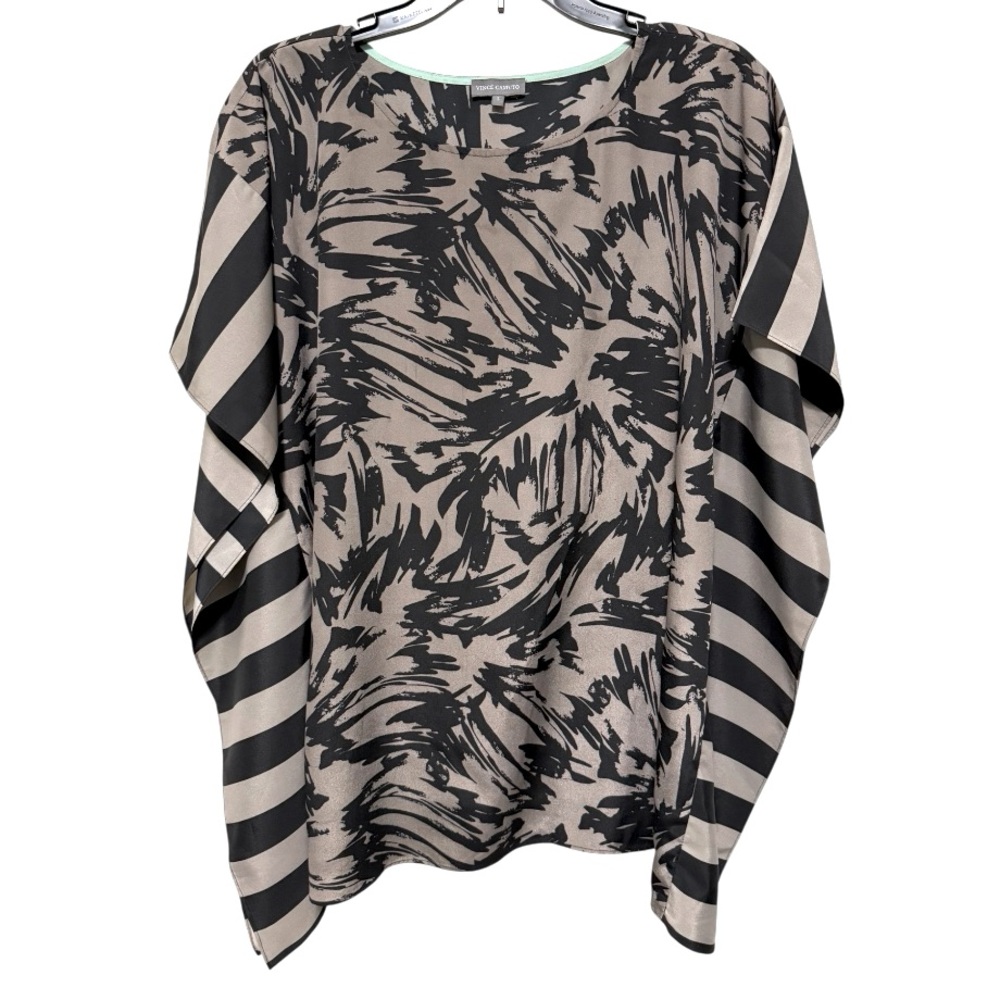 Vince Camuto Black Taupe Abstract Stripe Blouse Size Small Relaxed Fit EUC